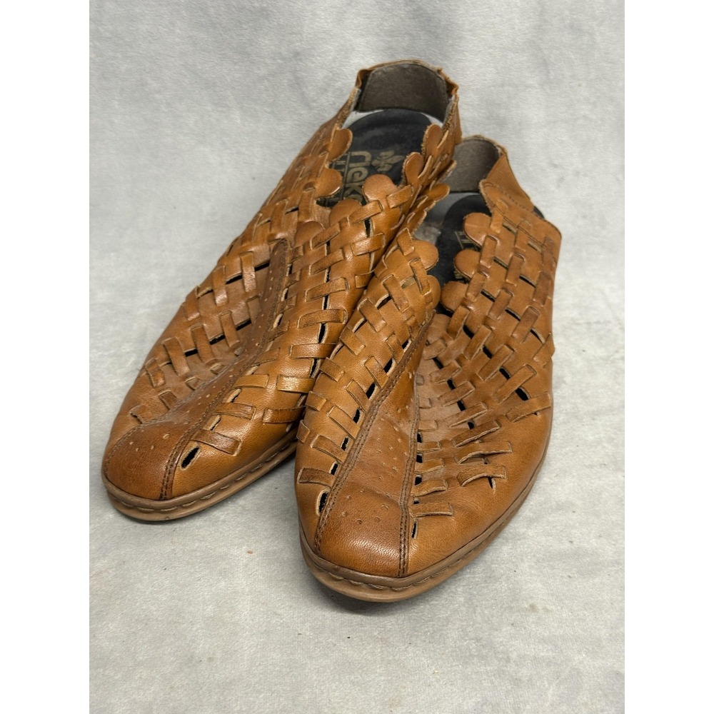 Rieker Shoes Mens Size 41 Leather Slip On Comfort Woven Sandal Loafer‎ Casual